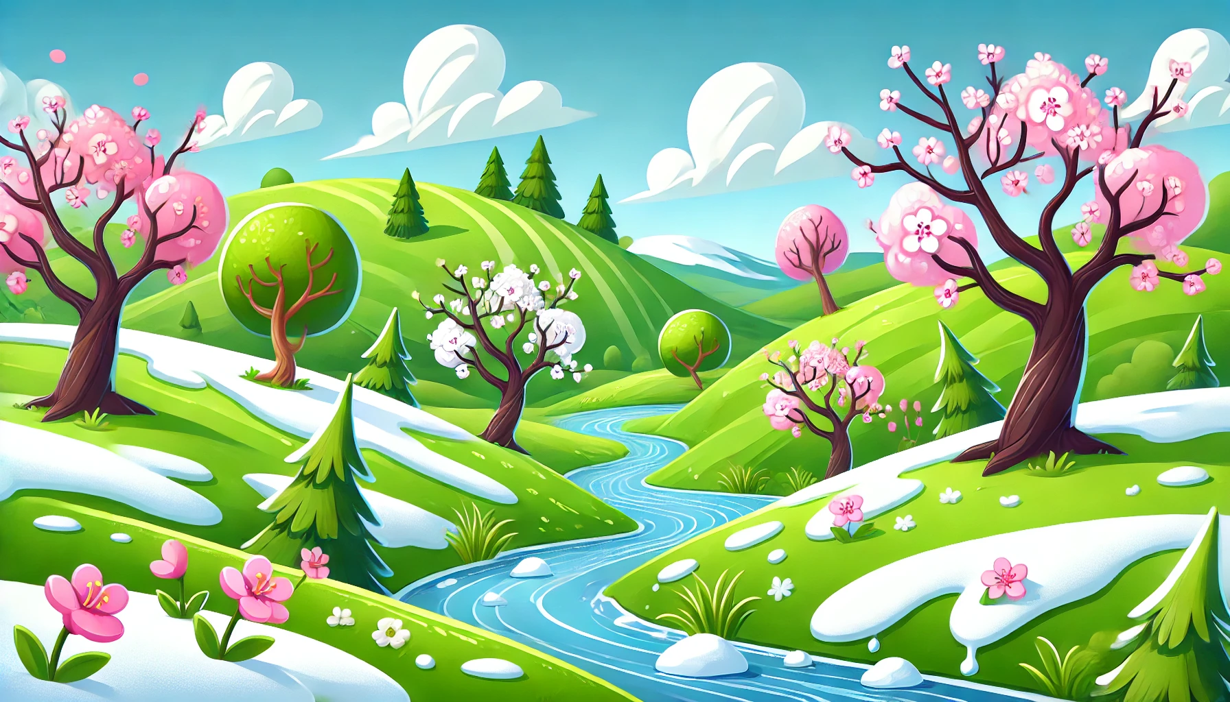 Fresh spring landscape with blooming flowers